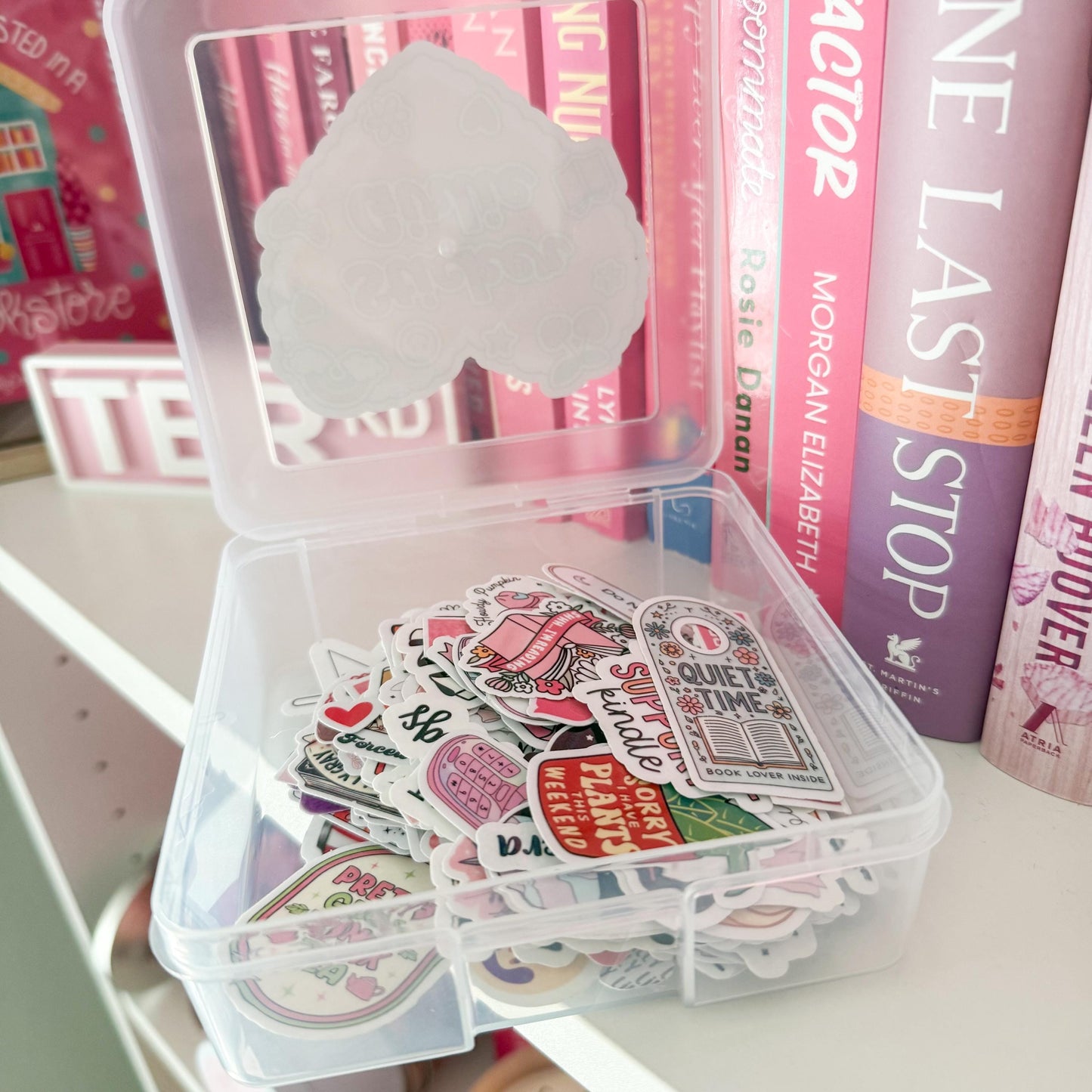 Sticker Girlie Heart Storage Box | Kindle Stickers Holder | Sticker Storage Box | Sticker Box | Gift for Book Lover | Organizer for Stickers
