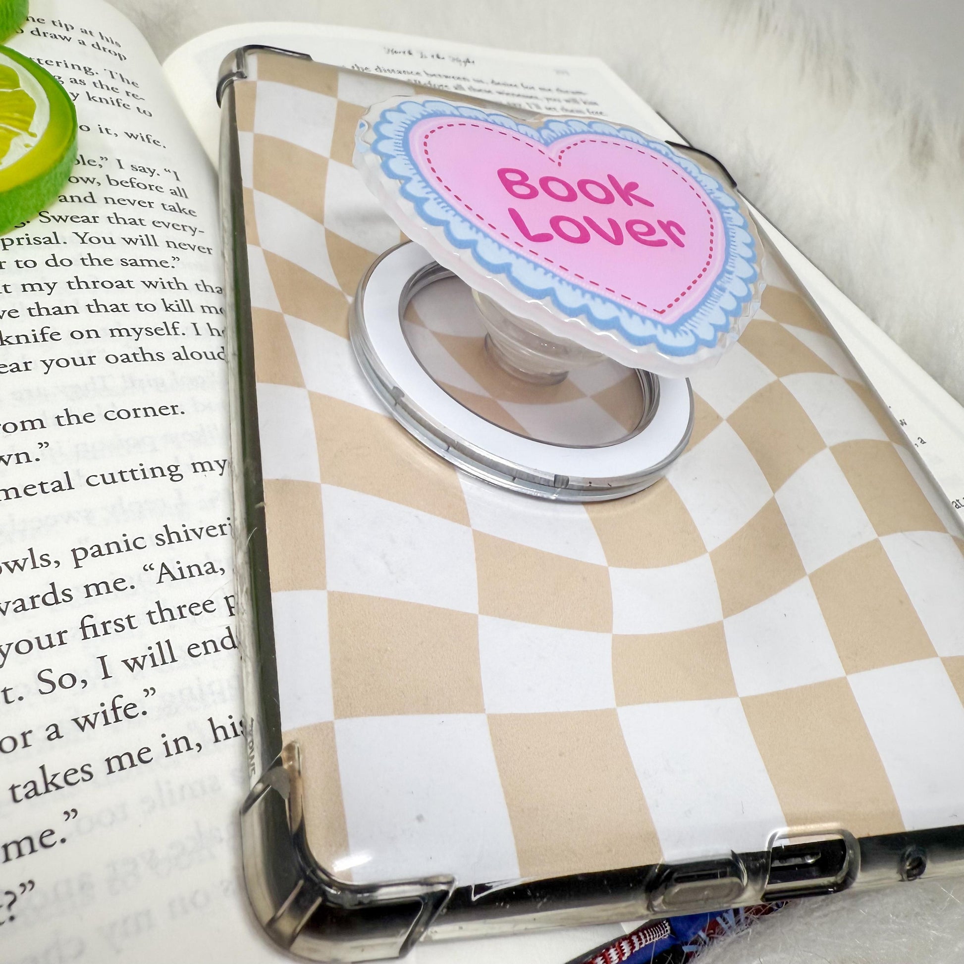 Book Lover Coquette Pink Blue Ruffles Heart Magnetic MagSafe Kindle Grip | Pop Grip | Kindle Accessories | MagSafe Kindle Grip | Phone Grip