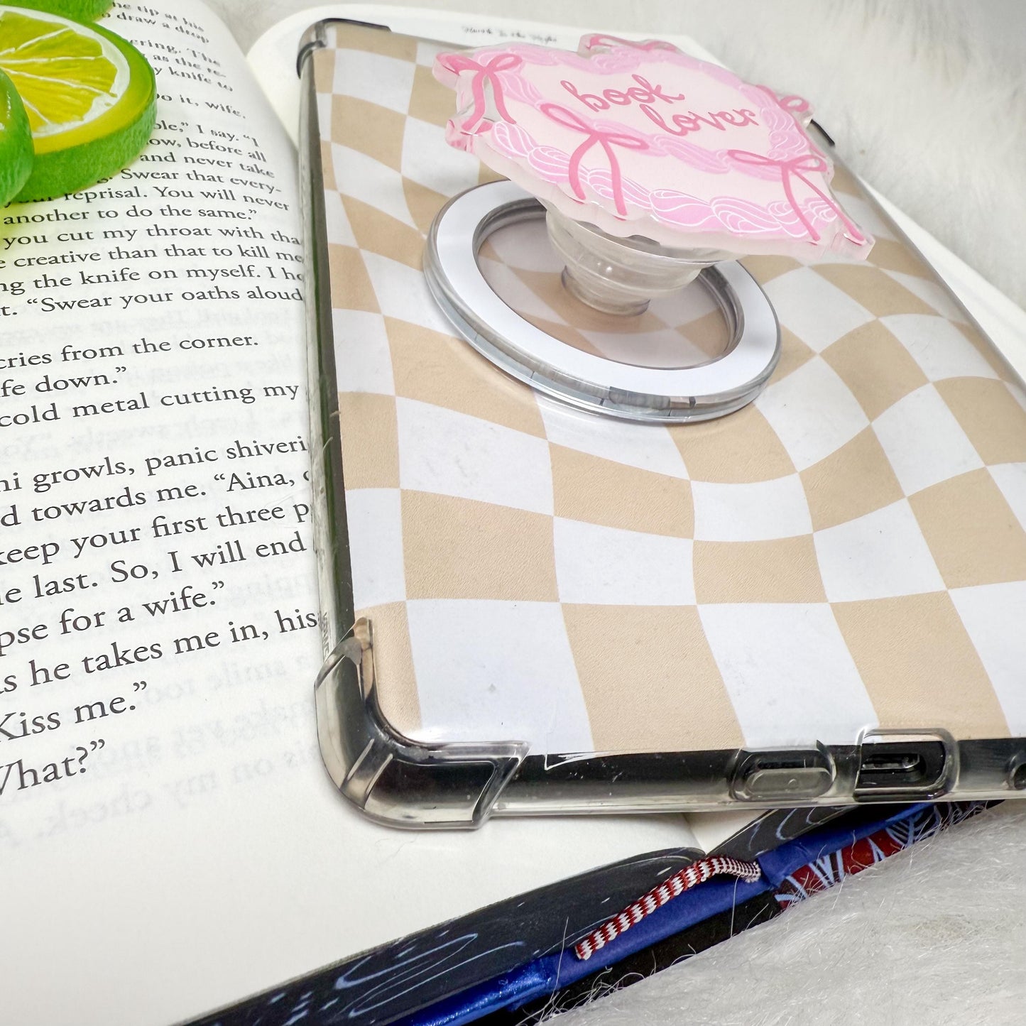 Book Lover Coquette Pink Ribbon Vintage Cake Heart Magnetic MagSafe Kindle Grip | Pop Grip | Kindle Accessories | Phone Grip | E-reader Grip