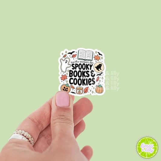 Spooky Books and Cookies Vinyl Sticker | Water Bottle Sticker | Bookish Stickers | Kindle Stickers | Halloween Stickers | Sugar Cookies