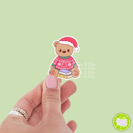 Christmas Sweater Cute Bear and Books Vinyl Sticker | Christmas Sticker | Holiday Sticker | Kindle Stickers | Water Bottle Sticker | Gift