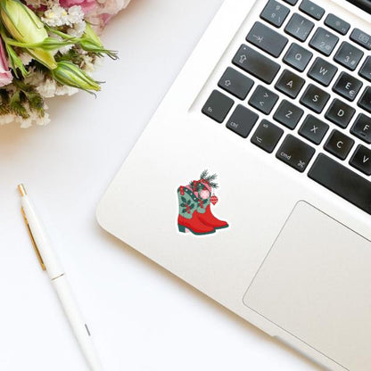 Christmas Cowgirl Boots Vinyl Sticker | Christmas Stickers | Holiday Stickers | Kindle Stickers | Water Bottle Stickers