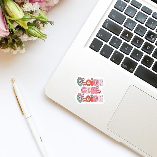 Sleigh Girl Sleigh Christmas Retro Font Vinyl Sticker | Christmas Stickers | Holiday Stickers | Kindle Stickers | Water Bottle Stickers