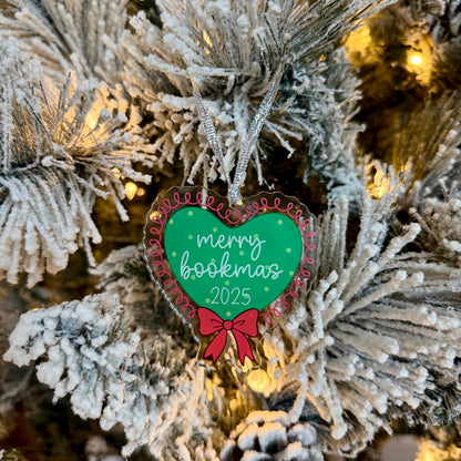 Merry Bookmas 2025 Stocking Christmas Holiday Ornament | Cute Bookish 3” Acrylic Ornament | Christmas Tree Gift for Readers | Bookish