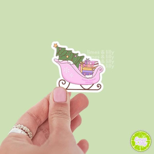Santa’s Bookish Delivery Pink Sleigh Vinyl Sticker | Christmas Sticker | Holiday Sticker | Kindle Stickers | Water Bottle Sticker | Gift