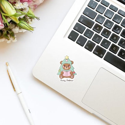 Beary Bookmas Cute Bear Vinyl Sticker | Christmas Stickers | Holiday Stickers | Kindle Stickers | Water Bottle Stickers