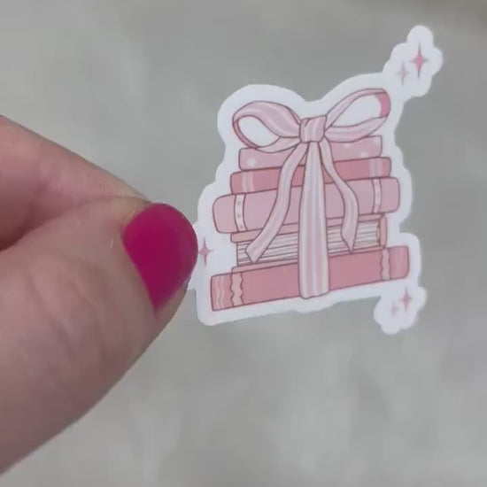 Coquette Bow Book Stack Sticker, bookish stickers, book lover, book stickers, kindle, laptop, romance reader, booktok, pink