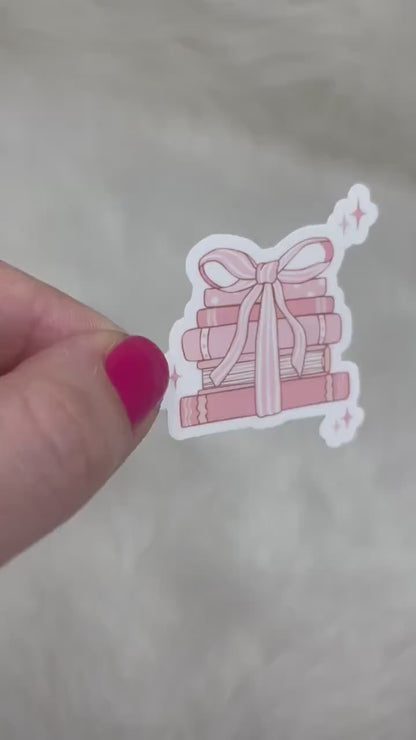 Coquette Bow Book Stack Sticker, bookish stickers, book lover, book stickers, kindle, laptop, romance reader, booktok, pink