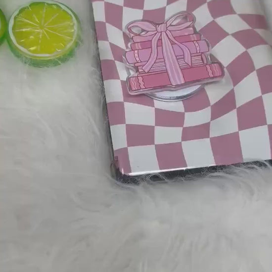 Coquette Cute Bookstack Book Stack Pink Ribbon Magnetic MagSafe Kindle Grip | Pop Grip | Kindle Accessories | Phone Grip | E-reader Grip