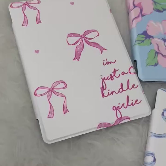 The Girlie Collection Kindle Case | Floral & Bow Clear Back with Hand Strap Case | Kindle Paperwhite 11th 12th Gen Colorsoft | Girly Kindle