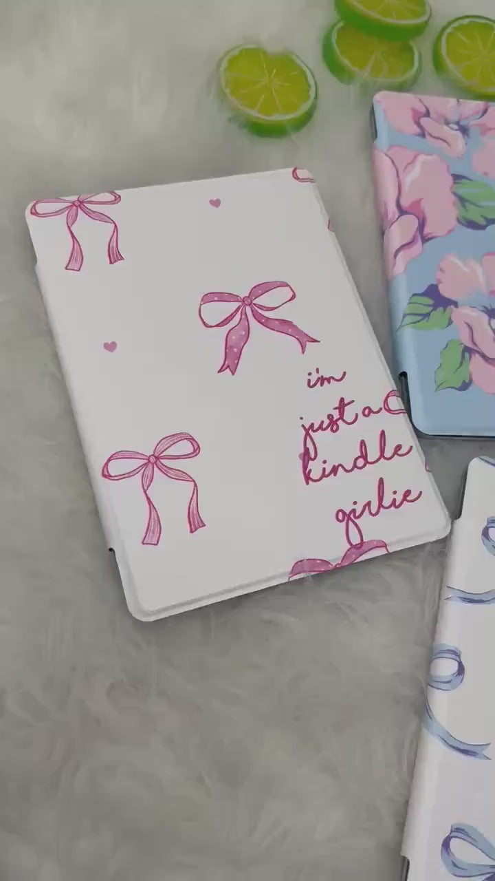 The Girlie Collection Kindle Case | Floral & Bow Clear Back with Hand Strap Case | Kindle Paperwhite 11th 12th Gen Colorsoft | Girly Kindle