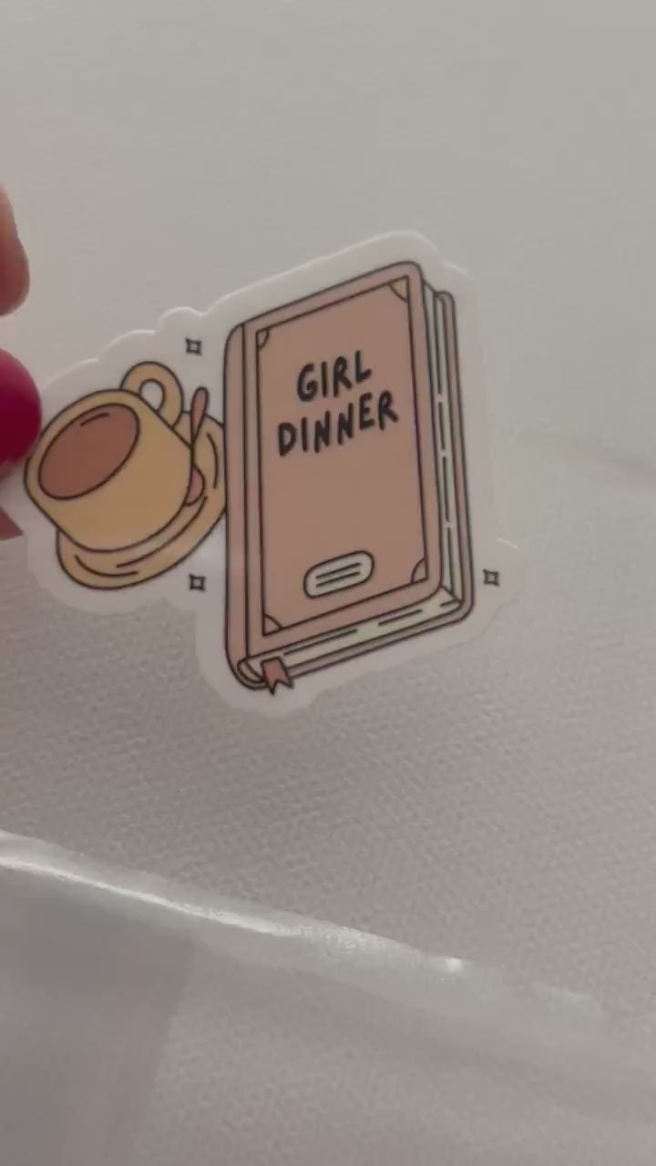 Girl Dinner Cup of Coffee and a book Vinyl Sticker | Girly | Water Bottle Sticker | Bookish Stickers | Kindle Sticker | Book Lover