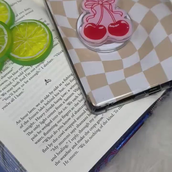 Coquette Cherry Cherries Pink Ribbon Magnetic MagSafe Kindle Grip | Pop Grip | Kindle Accessories | Phone Grip | E-reader Grip