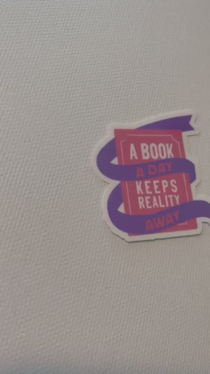 A book a day keeps reality away sticker, book stickers, kindle, laptop, bookstagram, spicy romance bookish sticker, pink book