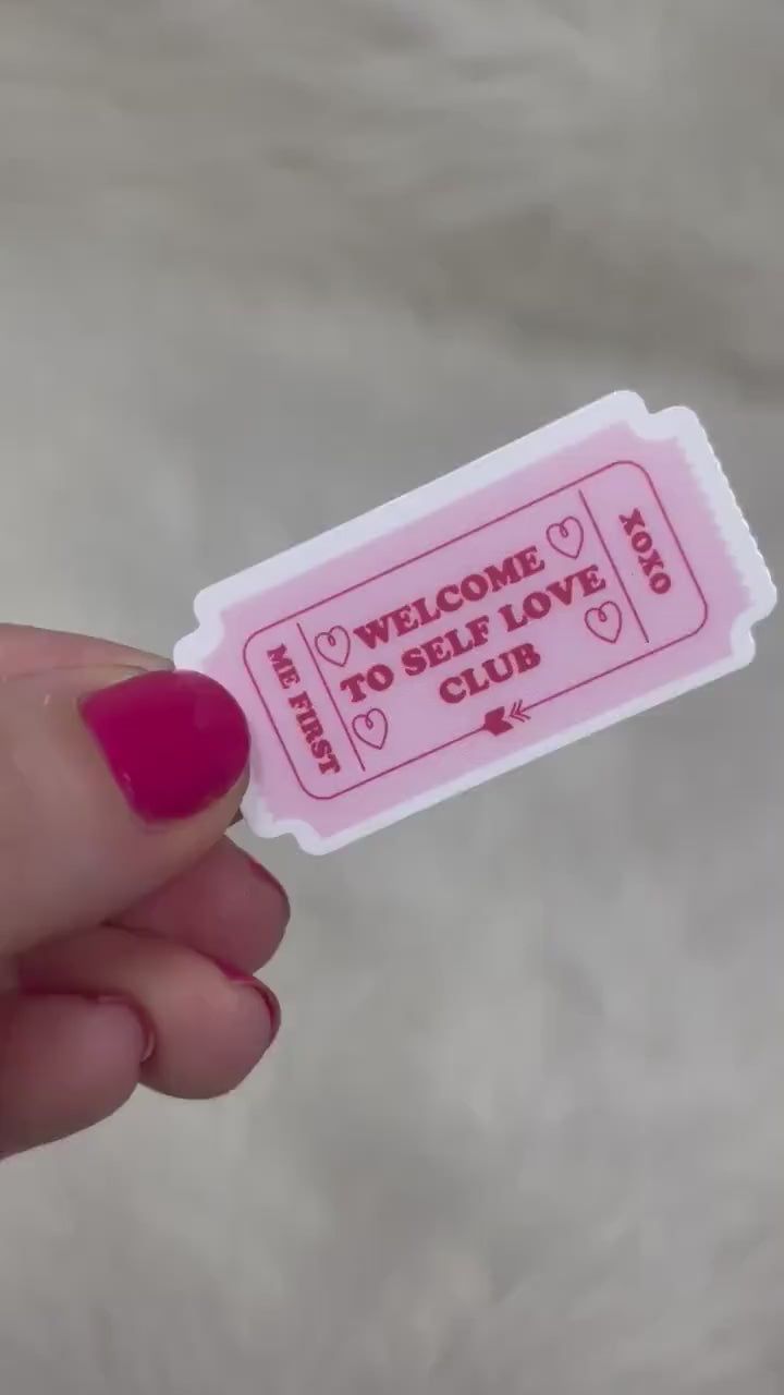 Self love club ticket vinyl sticker, bookish stickers, book stickers, kindle, laptop, romance reader, booktok, smut stickers, smutty, tropes