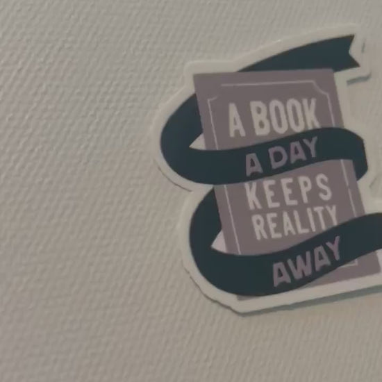 A book a day keeps reality away sticker, book stickers, spicy romance bookish sticker, black book, kindle stickers