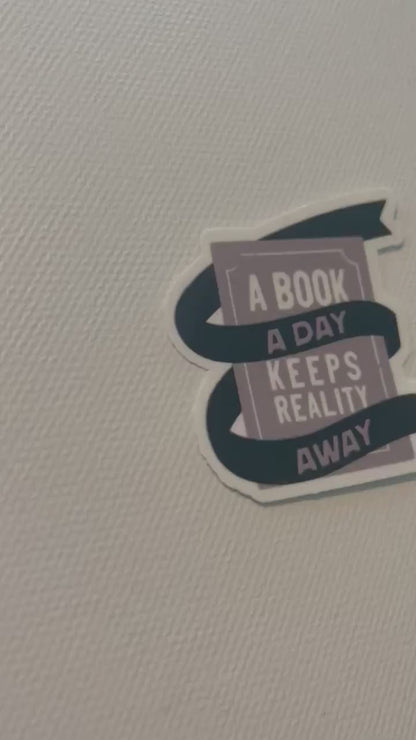 A book a day keeps reality away sticker, book stickers, spicy romance bookish sticker, black book, kindle stickers