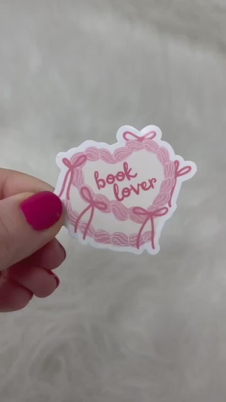 Custom Text Sticker | Coquette Pink Bow Book Lover Cake Sticker | Vintage Kindle Sticker | Bookish Stickers | Kindle Stickers