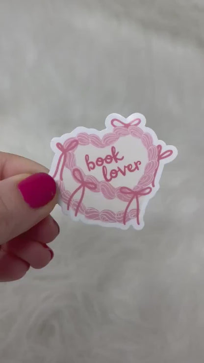 Custom Text Sticker | Coquette Pink Bow Book Lover Cake Sticker | Vintage Kindle Sticker | Bookish Stickers | Kindle Stickers