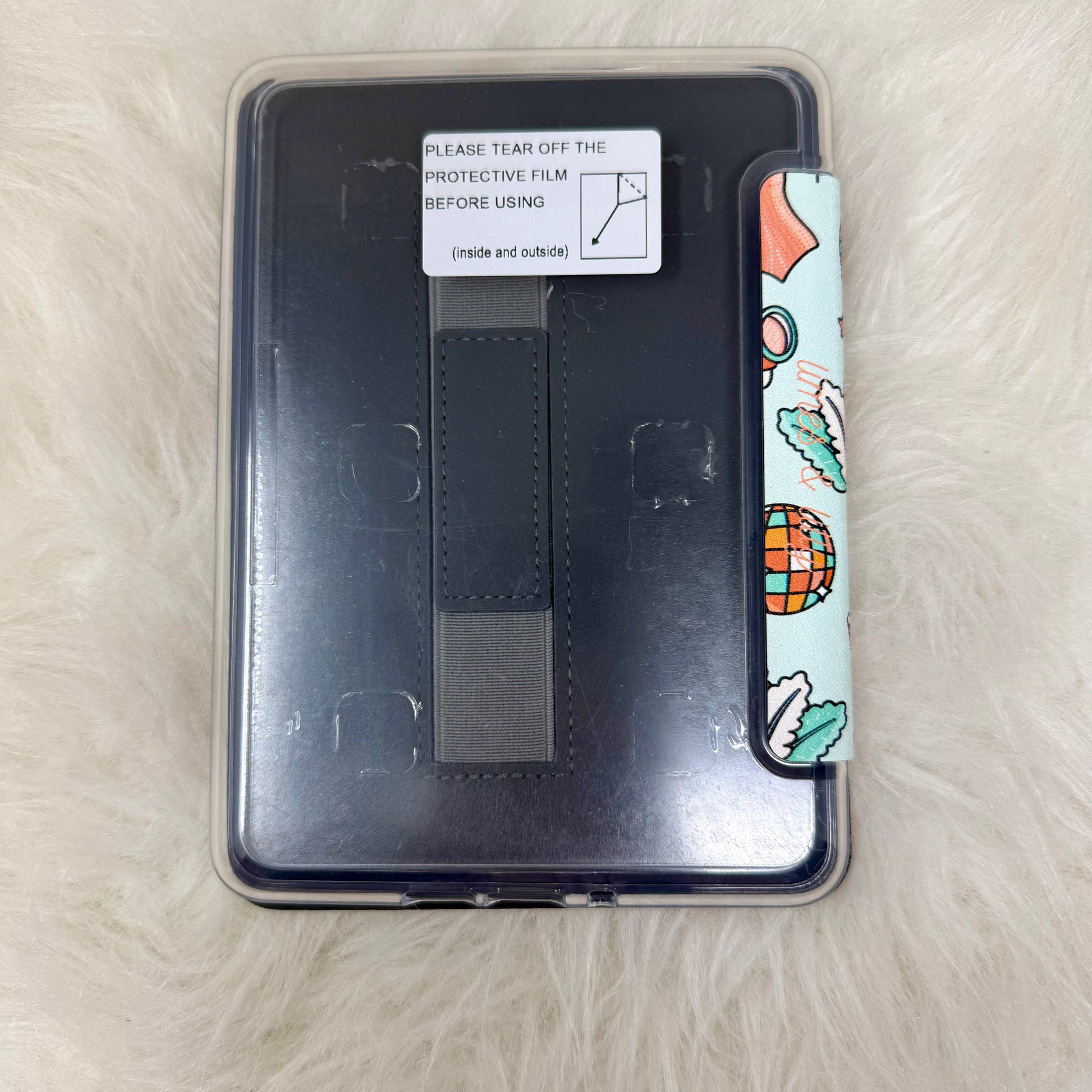 Back view of the Showgirl Kindle case showing its slim clear protective shell